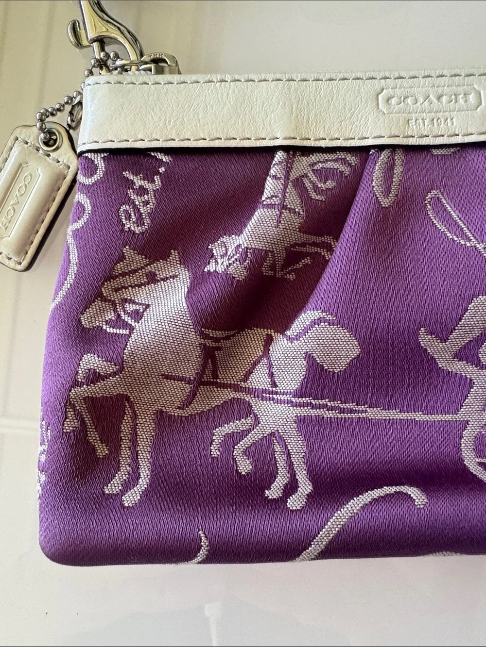 Coach Purple Wristlet with White Trim and Carriage Motif